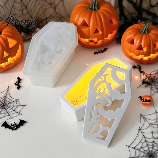 Easy Demoulding Silicone Mold Halloween Coffins Lampshade Mold, DIY Hollow Ghost Spider Bat Casting Molds Crafts Gypsum Cement Epoxy Resin