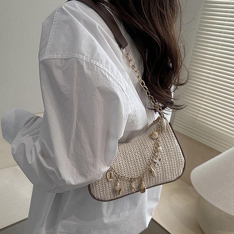 Yogodlns Summer New Women Simple Shoulder Bag Fashion Straw Fashionable Versatile Crossbody Bag Lightweight Casual Commuting Bag