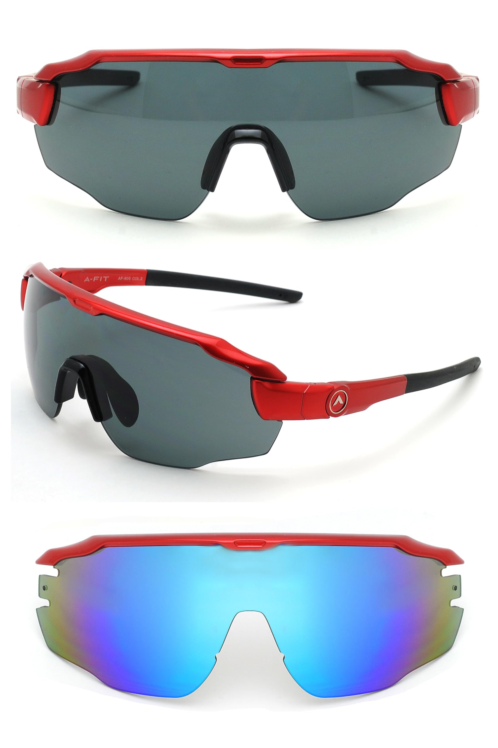 

Polarized Sports Red and FIT UV UV400 Blue Mirror Lens A-FIT Men s Sunglasses, Black, MASTER, Protection, Protection, Set, AF-808-C2-BLRM