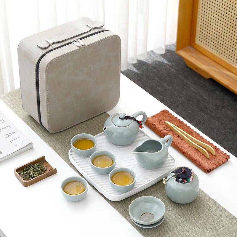 Qinliang Portable Ceramic Travel Tea Set (1 Pot, 4 Cups)