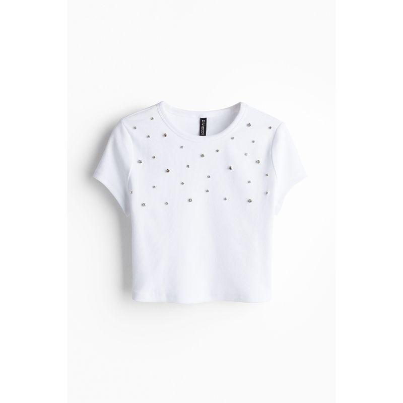 

HM Women s T-shirt Autumn Soft Rib Fashion Silm Straight-leg T-shirt Shory Style Tops 1254661