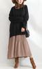 Gold Japan Plus Size Long Size 4L Women's Dress, Sleeve, Knit, Pleated, V-Neck, Black, bro-swnsn05,