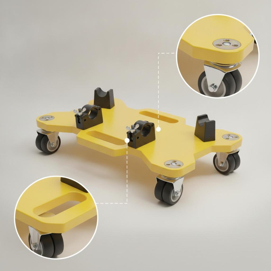 Tug Towing Rack Low-Height Kart Stand Featuring Caster Wheels Upright