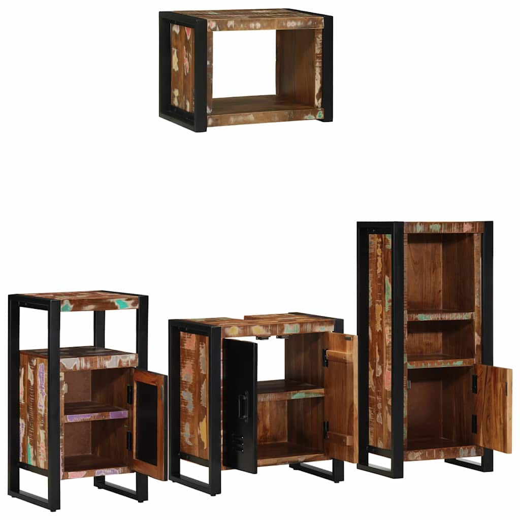 Bathroom Furniture Set with Shelf 4 Pcs Solid Upcycled Wood