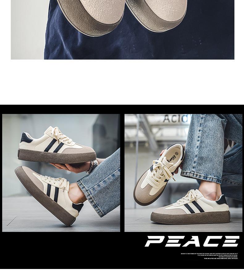 Meiretu Men's Trendy Retro German Trainer Sneakers - Superfiber Leather, Unisex, Flat Skate Style  