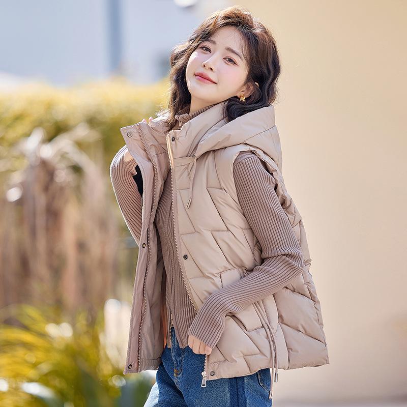 

Новая женская легкая куртка без рукавов с капюшоном и воротником, высококачественная, однотонная, утолщенная, теплая, спортивная, повседневная, свободная, хлопковая куртка L хаки