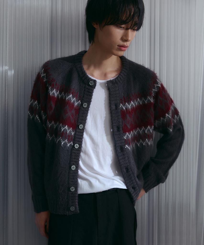 Nodu Diamond Hairy Brush Nordic Cardigan [Gray]