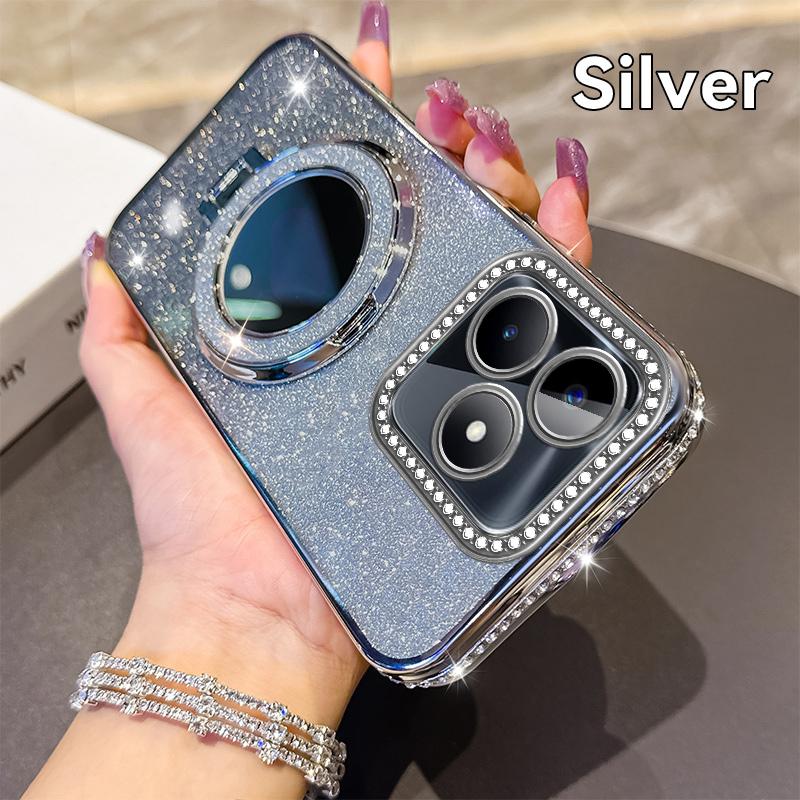 Dla Realme C15 C53 C55 Brokatowe Błyszczące Etui na Telefon Dla Realme C53 Platerowane Lusterko do Makijażu Uchwyt Magnetyczne Etui Realme C55 Etui