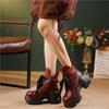 Johnature Genuine Leather Thick Soled High-heeled Boots Retro Lace-up Women's Short Platform Boots