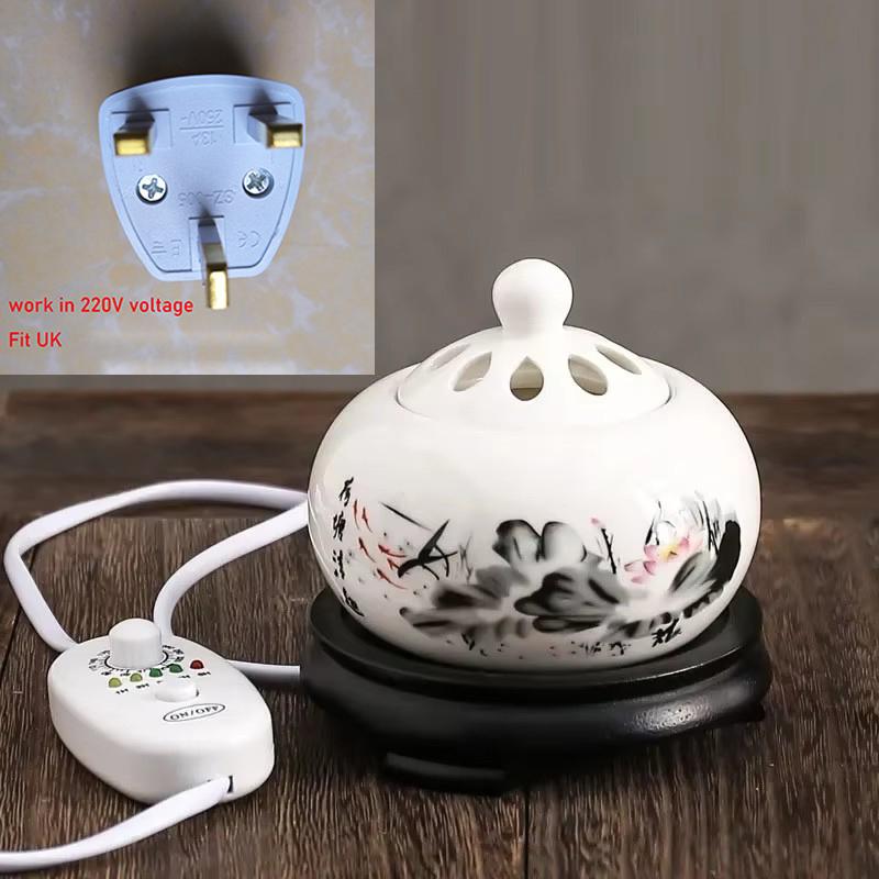 Plug-in 110V/220V Lotus Essential Oil Furnace Ceramics Electric Sandalwood OUDH Powder Incense Burners Meditation Fragrant Stove