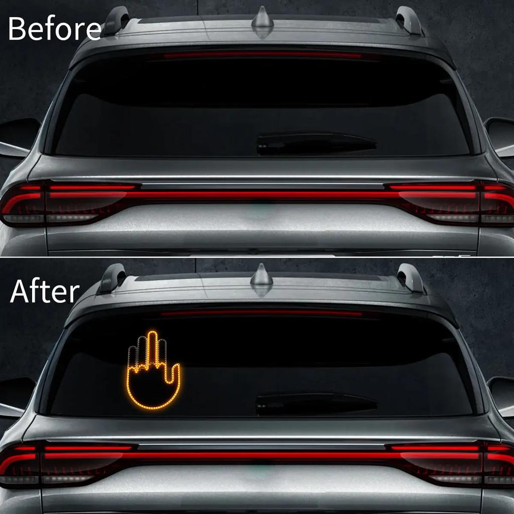 1pc Car Finger Light with Remote, Road Rage Signs Middle Finger Gesture Light,Auto Amber Middle Finger Warning Brake Light