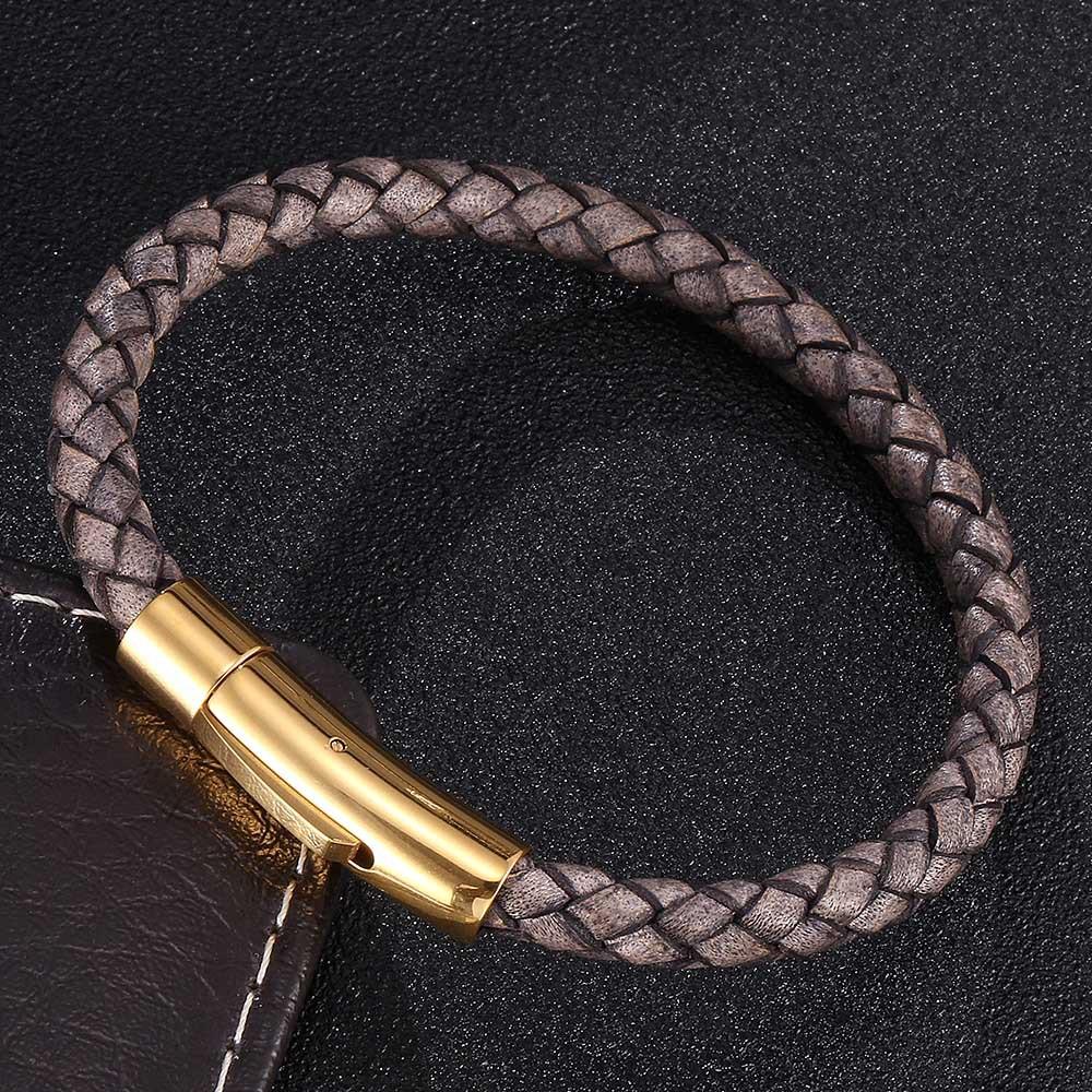 6mm Echtes Leder Geflochtenes Armband mit Magnetverschluss Edelstahl Handgefertigt Vintage Minimalistisch Zirkon Geschenk für Männer Frauen