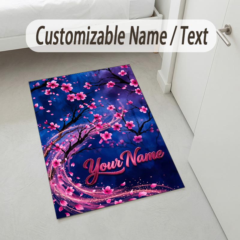 Floral Garden Theme Crystal Velvet Rug Personalized Custom Name Text Soft Floor Mat Home Decor