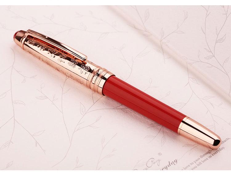 MoonMan P135 Fountain Pen, Fine Nib, Fu Character, Limited Edition Gift Box, Red Rose Gold Unisex