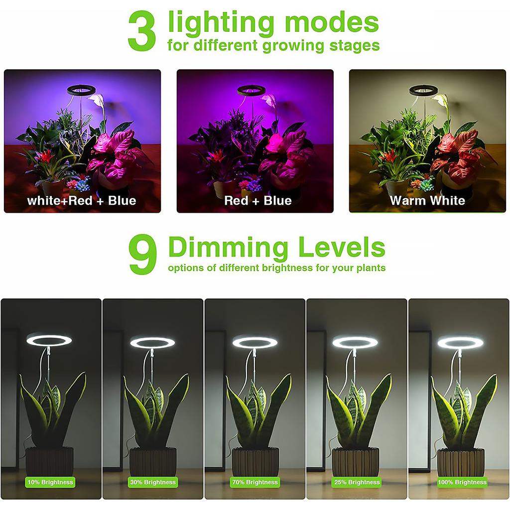 Grow Light Full Indoor Plants Height Adjustable Growing Lamp for Spectrum LED Plant Light with Timer 3/9/12H Dimmable Brightness