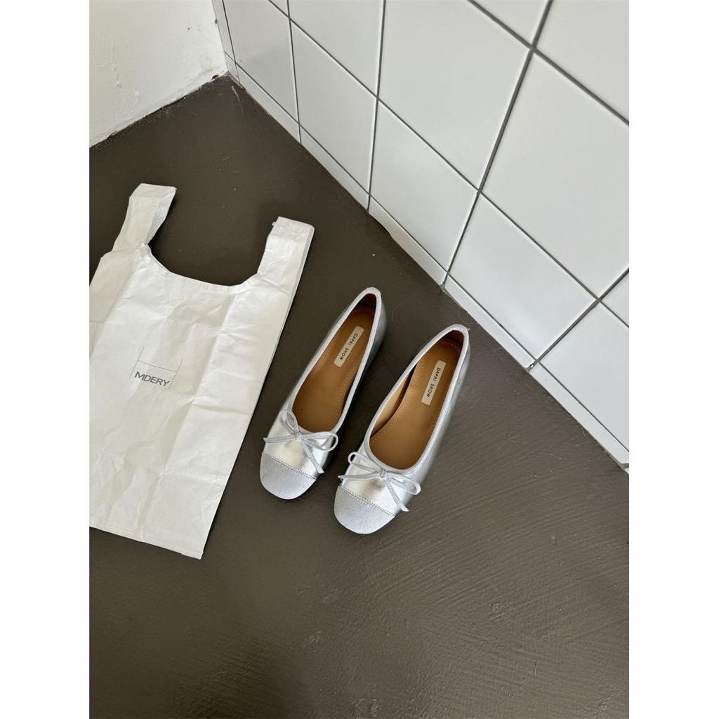 Gentle bow suede single shoes heightening women's shoes spring 2025 new shallow soft-soled grandma shoes ballet shoes