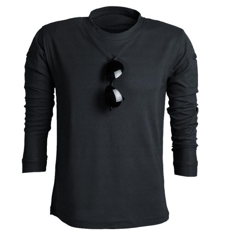 Men's Plus Size Tactical Long Sleeve Stretchy Sweat-Wicking Casual T-Shirt for Outdoor Training.