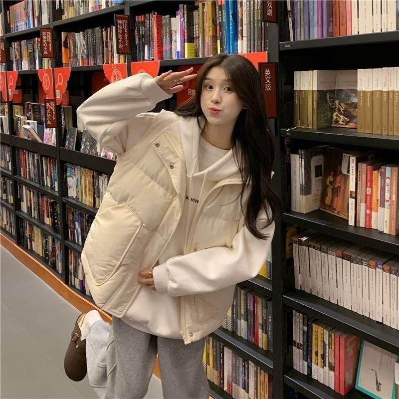 Jachetă de Bumbac Puf Vesta Vesta pentru Femei Umeri Căzuți Jachetă Vesta Versatilă