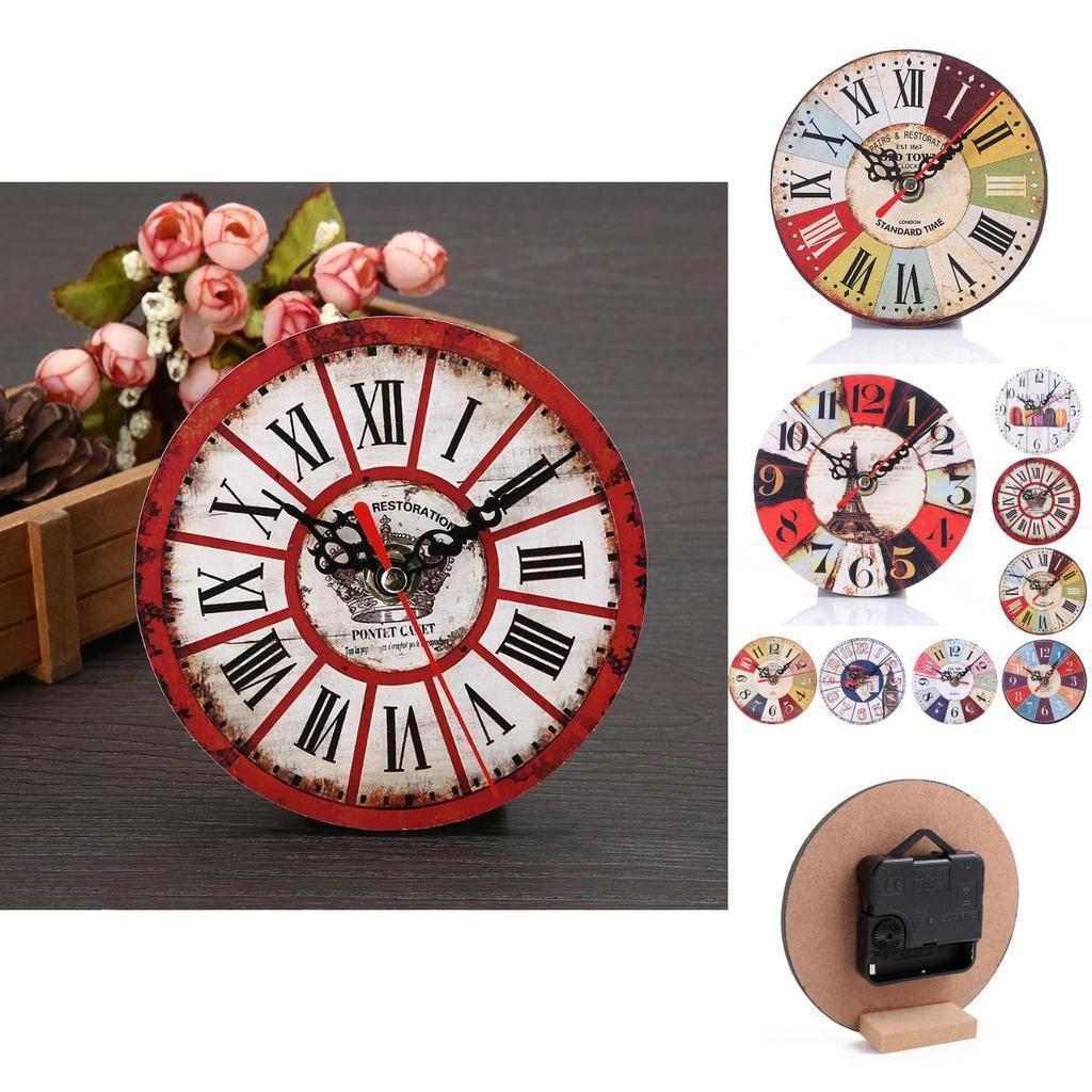 ساعة حائط خشبية مستديرة أنيقة بتصميم كلاسيكي للفواكه والنبيذ والخبز للمنزل والمكتب والبار