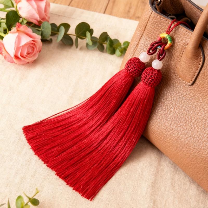 Lightweight Keychain with Double Tassels Multipurpose Vertical Tassels Decoration for Keys Purses Backpacks
