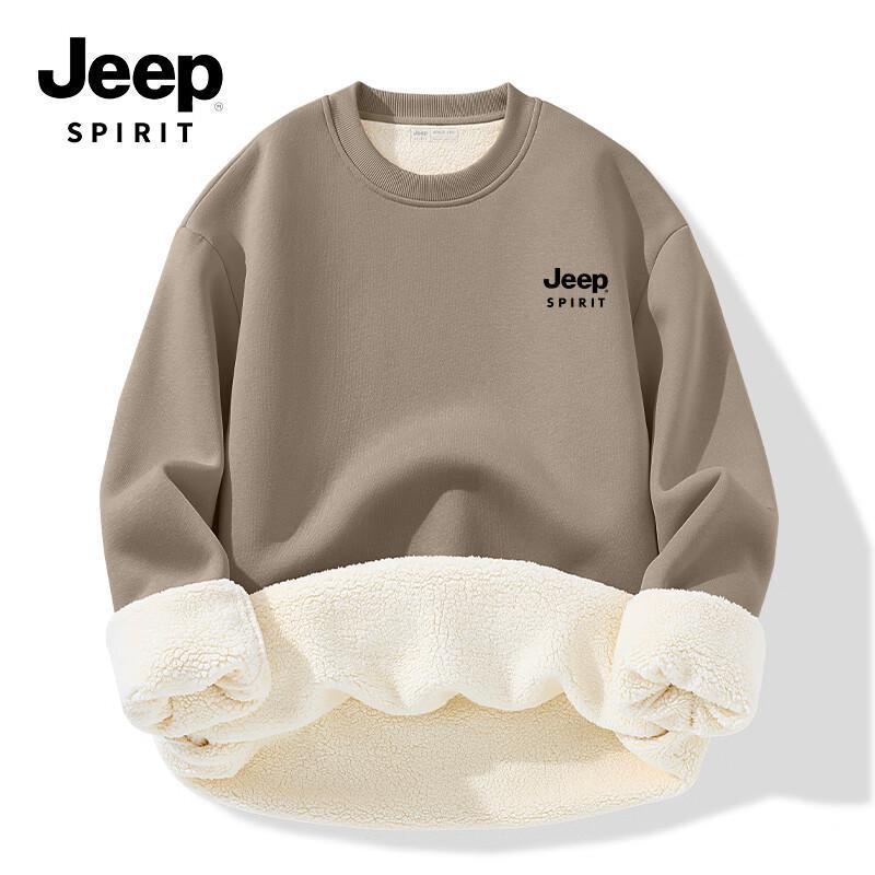 JEEP SPIRIT Men's American Retro Fleece-Lined Crewneck Sweatshirt