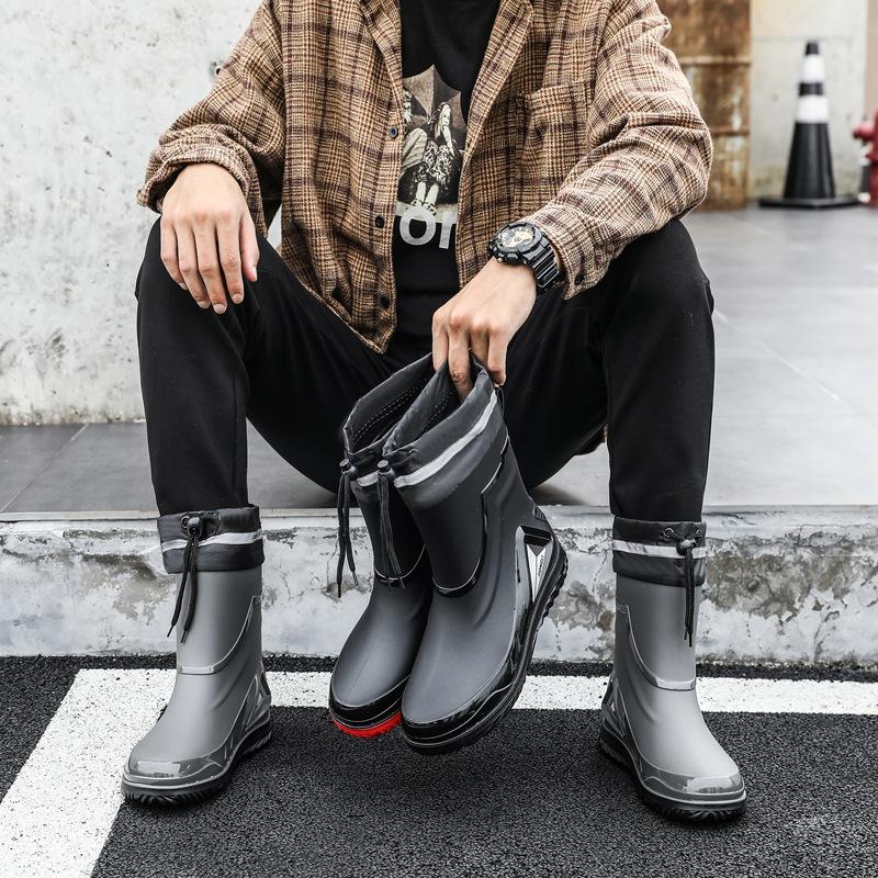 Men's Short Tube Water Boots Waterproof Shoes Anti Slip Thick Soled Rain Boots Outdoor Work Rain Boots