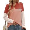 Spring and Autumn Round Neck Color Blocked Long Sleeve Loose Women's T-shirts
