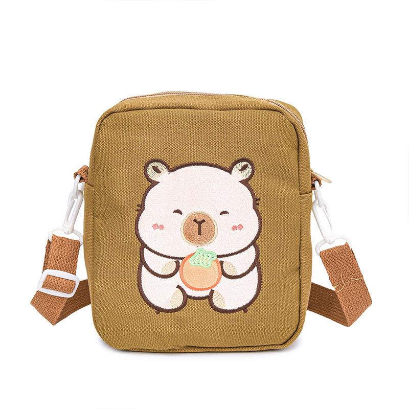 

Cartoon vitality cute capybara messenger bag creative kapibara canvas bag girls versatile lightweight small square bag