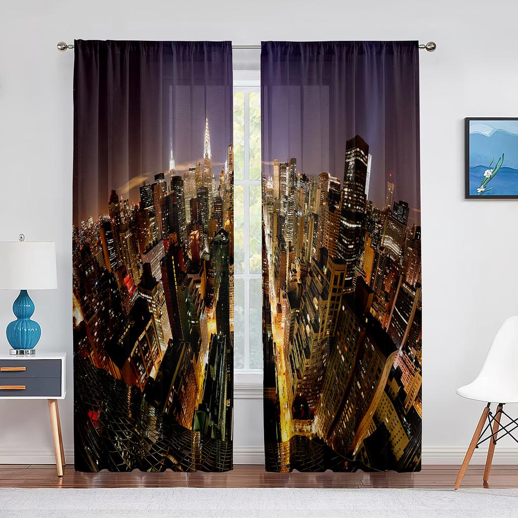 San Francisco Bay Bridge Stadsbild Skir Voilegardin USA Stad Natt Skyline Sceneri Utsikt Transparent Chiffong Tyllgardiner