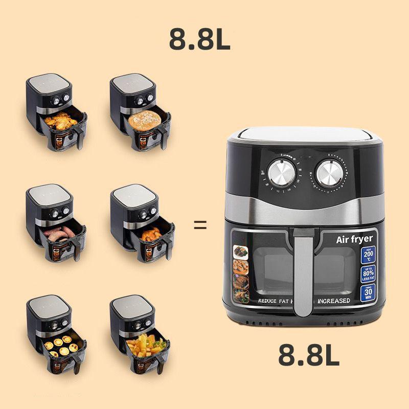 8,8L Velkokapacitní Multifunkční Domácí Horkovzdušná Fritéza Průhledný Inteligentní Dotykový Displej Nerezová Elektrická Fritéza Plně Automatická Horkovzdušná Fritéza