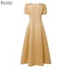 ZANZEA Women Elegant Square Collar Casual Short Sleeve A-Line Long Dress