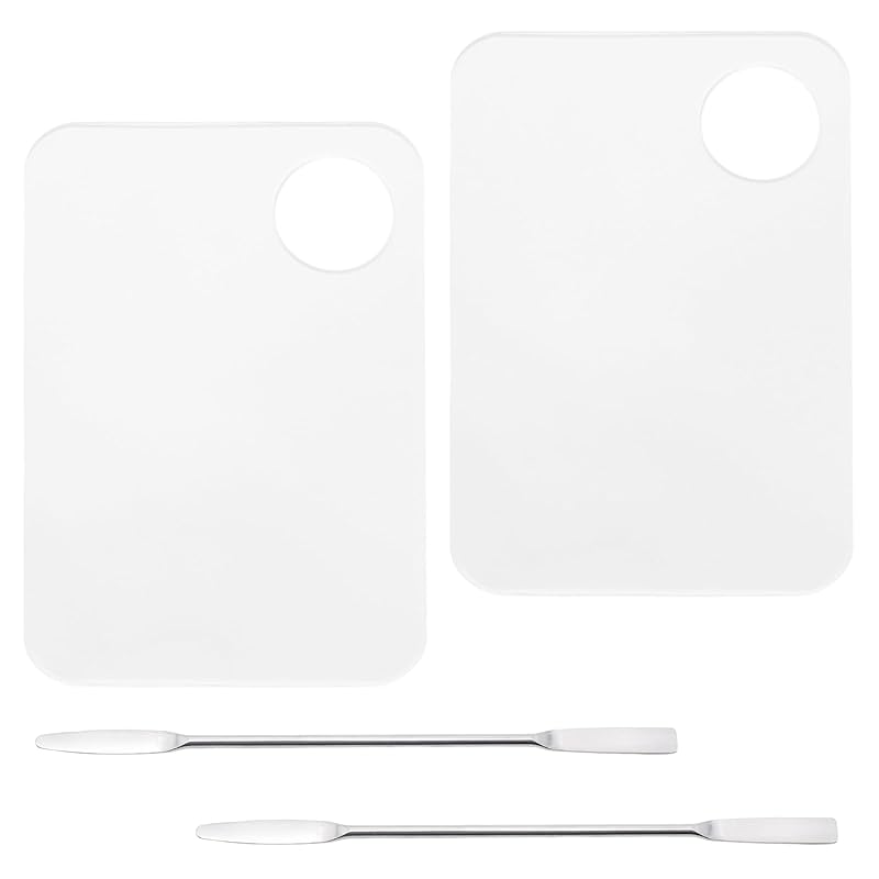 Pine & Linen 2pcs Acrylic Transparent Makeup Palette and 2pcs Mixing Spatula,Versatile Foundation Mixing Palette for Beauty Salon/Makeup Artists(10 * 10*15cm/4*5.9inch