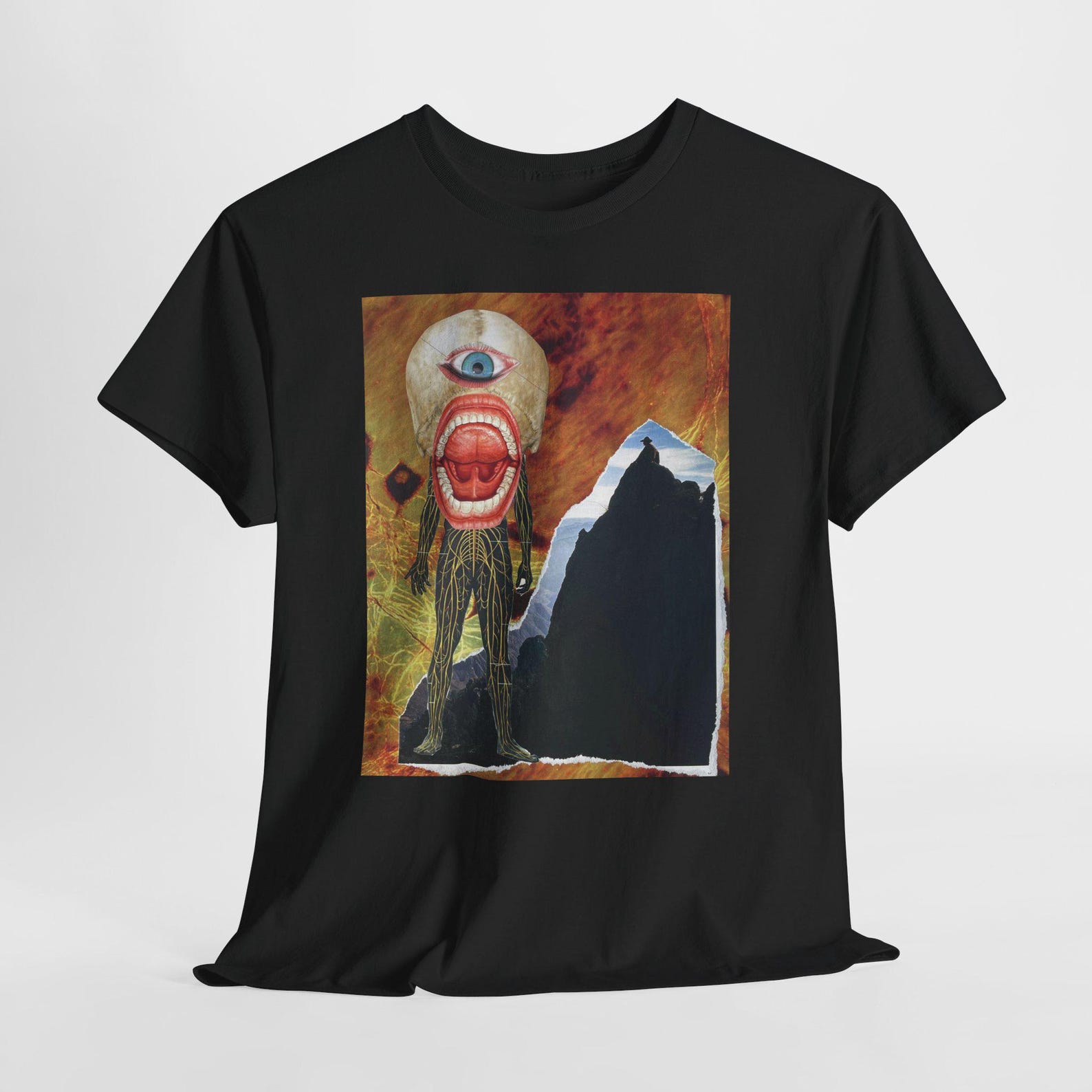 Cyclops Oracle Collage T-Shirt | Surreal Anatomical Art Shirt | One-Eyed Visionary | Psychedelic Body Art Tee XL