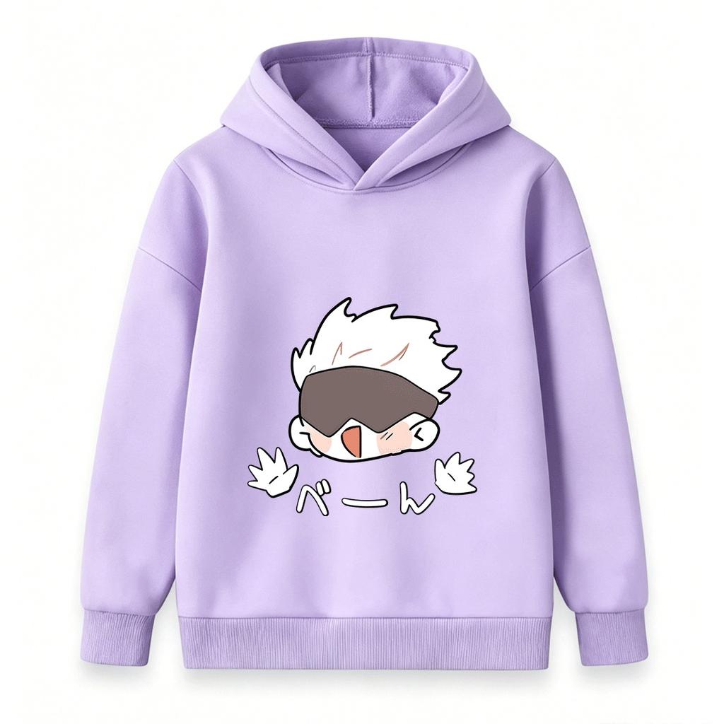 Kids Boys Girls Pullover Hoodie, Cute Cartoon White Hair Anime Character Printed Casual Long Sleeve Hooded Sweatshirt for Daily Wear