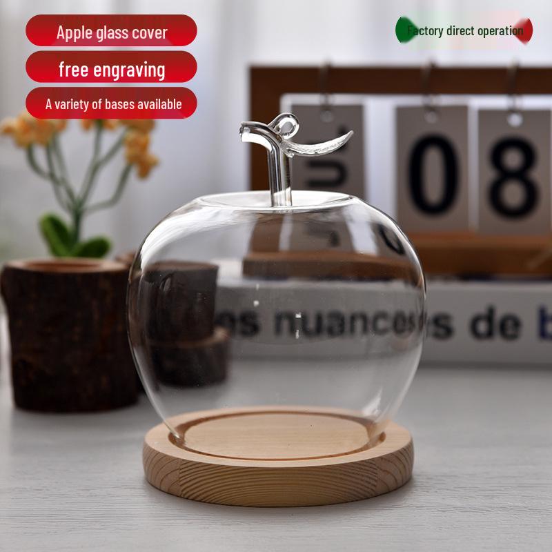 Christmas Eve Apple Preserved Flower Glass Dome Figurine with Clay Craft