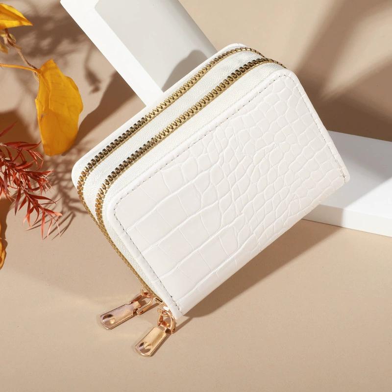 

Вместительный держатель для карт из кожи аллигатора, кошелек-органайзер с двойной молнией для женщин, кошелек для монет из крокодиловой кожи белый