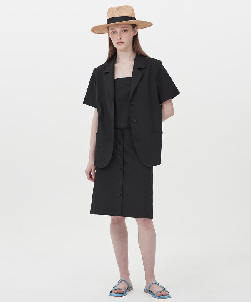 JUN BY JUN K Button Linen Skirt_Black