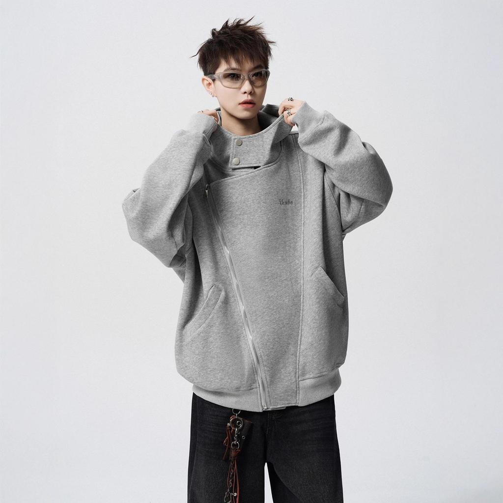 Double Zipper Cardigan Sweater Mens Autumn American Versatile Couple Jacket Comfortable Fit Hooded Jacket