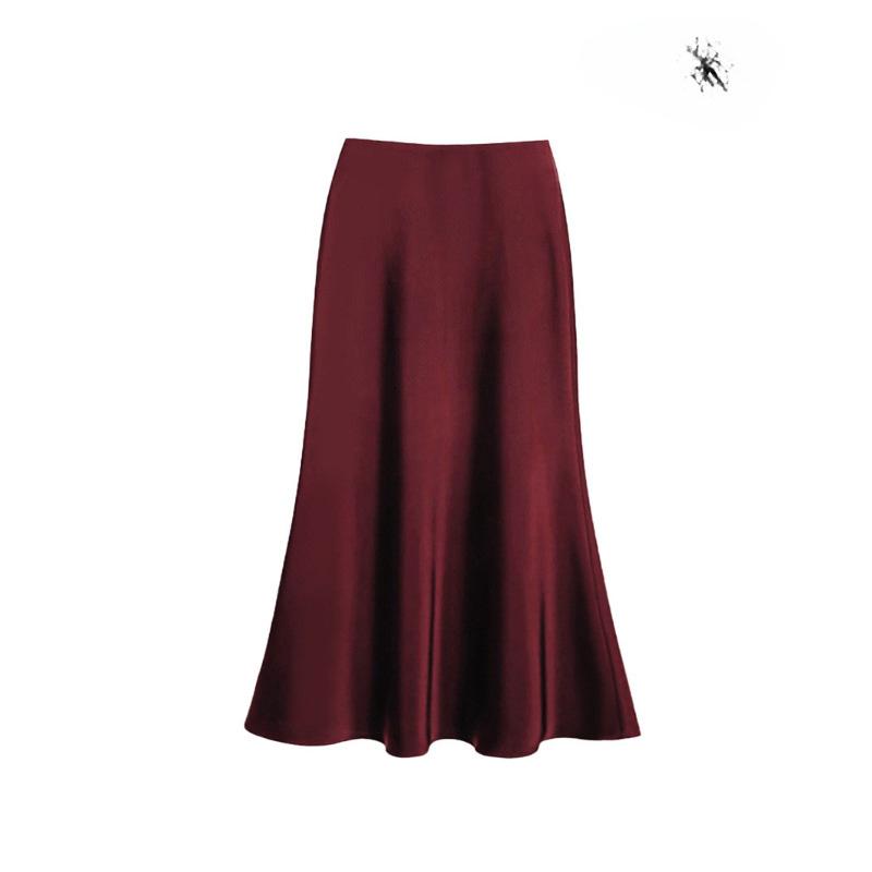Satin High Waisted Midi Skirts for Women Hidden Elasticized Waistband A Line Flared Skirt Women's Spring Summer Silk Cocktail Flowy A-Line Skirts