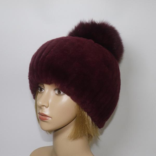 Winter Women Luxuryt Rex Rabbit Fur Hat With Fox Fur Pompoms Natural Warm Fur Hats Girls Knitted Fluffy Real Rex Rabbit Fur Caps