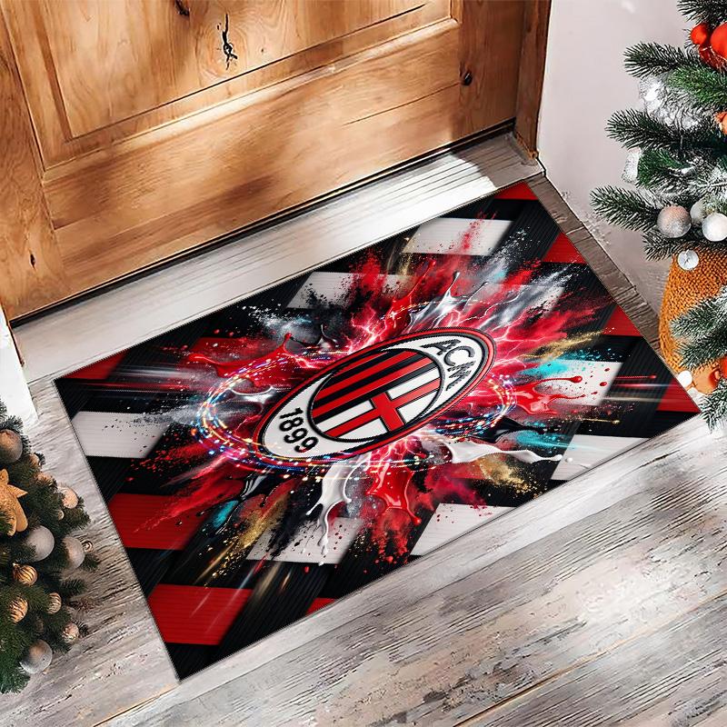 Tappeto in Flanella Stampato AC Milan Antiscivolo Morbido Poliestere Tappeto per Pavimento Tappetino Decorativo da Interno per Camera da Letto Soggiorno Divano Sala Giochi Decorazione Casa