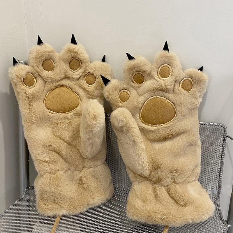 1 Pair Winter Women Bear Palm Paw Plush Gloves Lovers Plushclaw Glove Fluffy Cat Paw Full Finger Gloves Contains Plush Inside