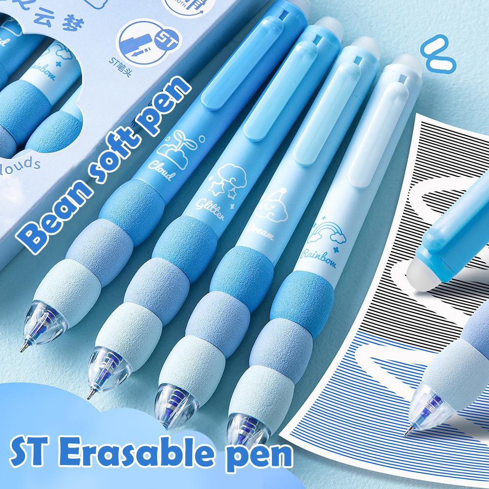 4Pcs Cartoon Erasable Gel Pens Kawaii Black Ink Quick-Drying Writing Smooth Elegant Neutral Pens Aesthetic Students Stationery