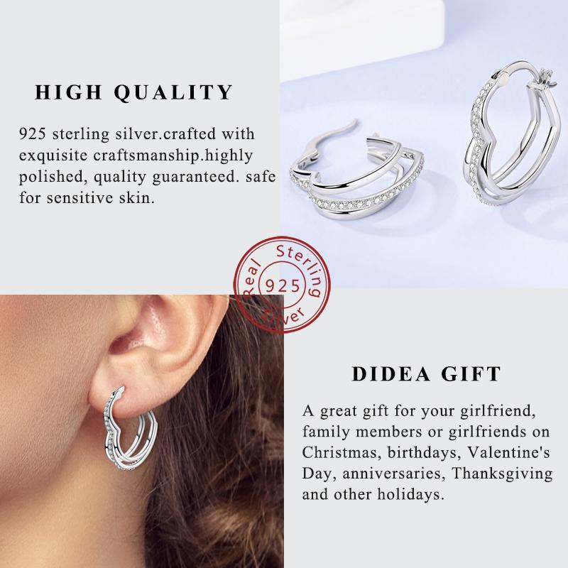 Original 925 Silver Hoop Earring Zirconia Irregularity Stud Earring For Women Engagement Birthday Jewelry Gift