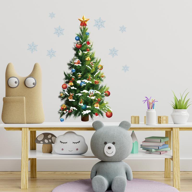 Christmas Tree Wall Stickers Christmas New Year Green Christmas Tree Snowflake Wall Stickers Home Christmas Decor Wall Stickers