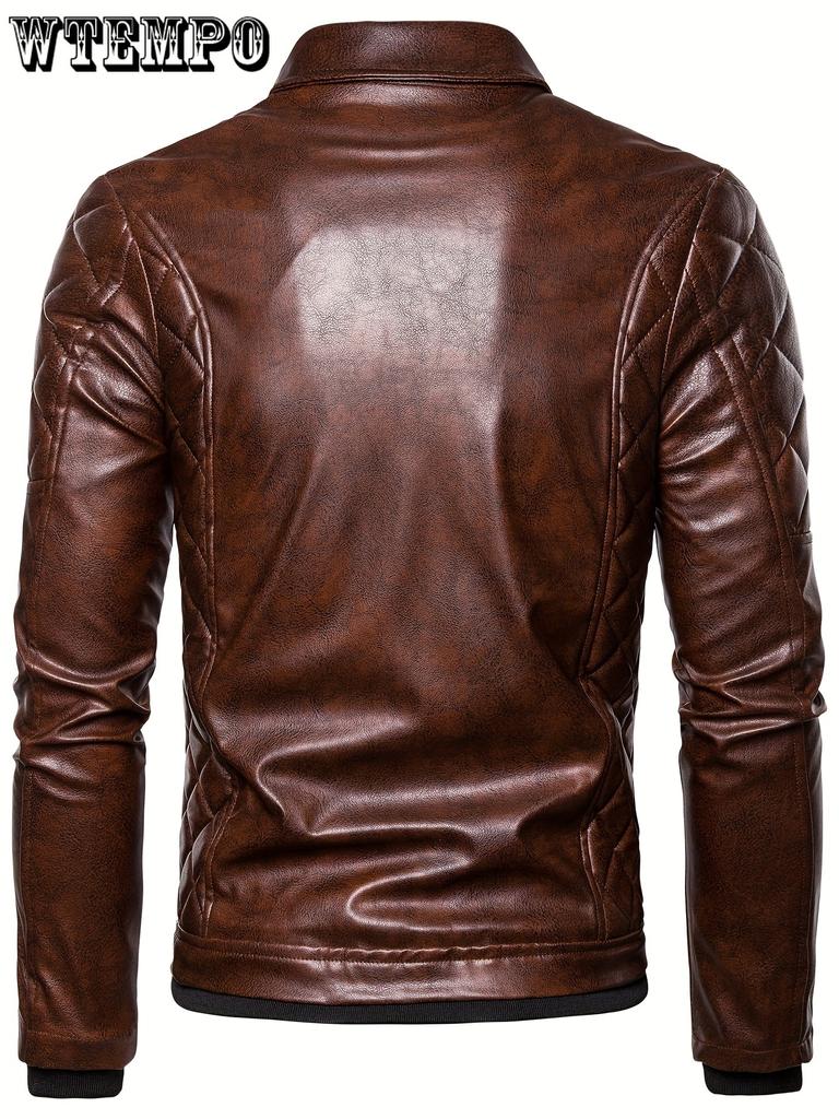 Ανδρικό Κομψό Μπουφάν Μοτοσικλετιστή από Συνθετικό Δέρμα με Αποσπώμενο Γούνινο Κολάρο - Ζεστό με Φλις Επένδυση, Streetwear με Φερμουάρ - Συνθετικό Δέρμα & Φλις - για Άνδρες