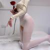 Black Silk Open Crotch Bow Stockings - Tempting Thin Sexy Pantyhose with Rabbit Design