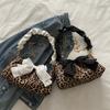 Pleated New Trend Female Personality Leopard Print Baguette Bow Fashion Shoulder Armpit Small Square Bag