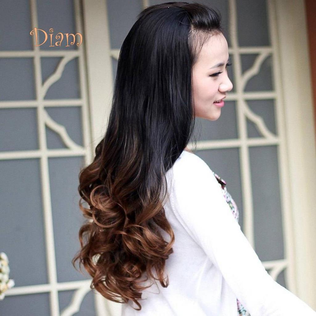 Tenfyer Women Big Wave Long Curly Wavy Gradient Color Ombre Three-forth Full Hair Wig