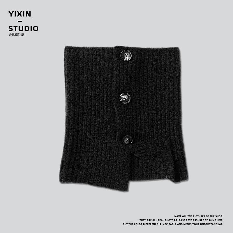 Korean Retro Warm Knitted Wool Button Neck Warmer for Women, Fashionable Versatile Split Neck Wrap, Cold-proof Neck Protector Shawl